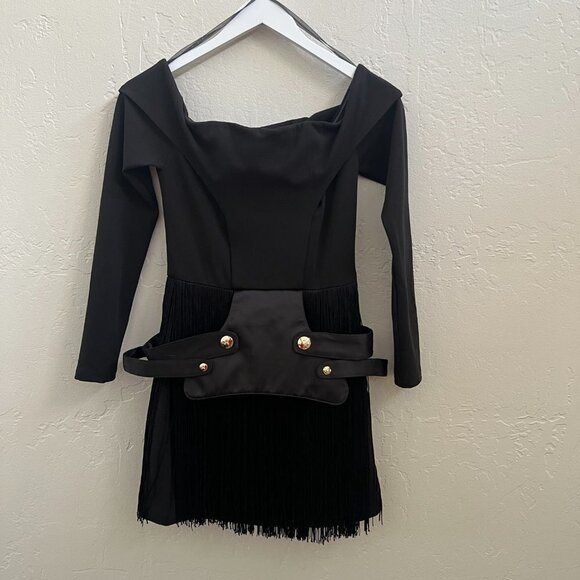 Asilio Black Fringe Military Belted Mini Cocktail Dress - Picture 9 of 9